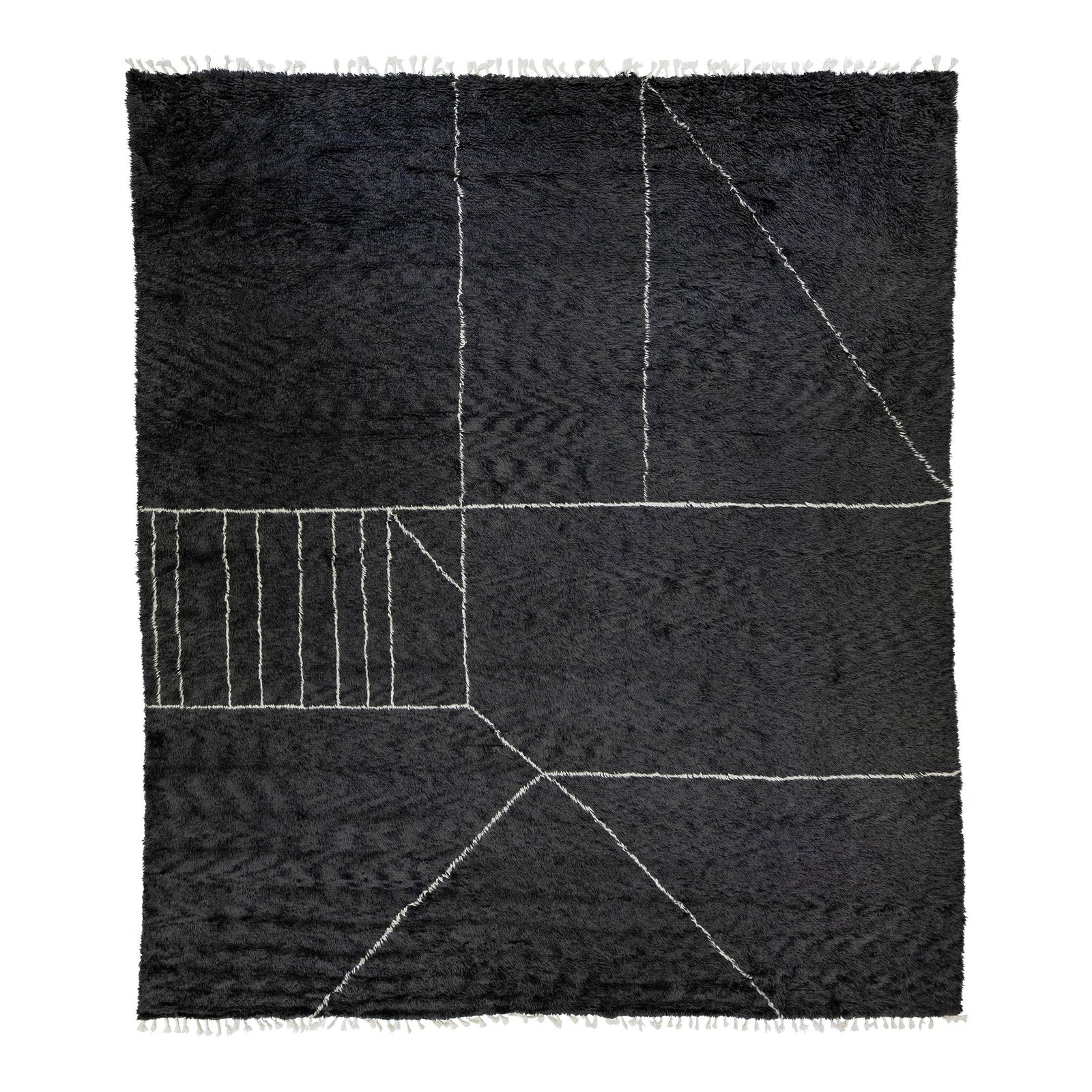 Oversize Moroccan Wool Rug Geometric Abstract Design 14'5 x 16'8: Oversize Moroccan Wool Rug Geometric Abstract Design 14'5 x 16'8 This stunning modern Moroccan style rug features a hand-knotted design crafted from luxurious wool. The rug showcases a striking black 
