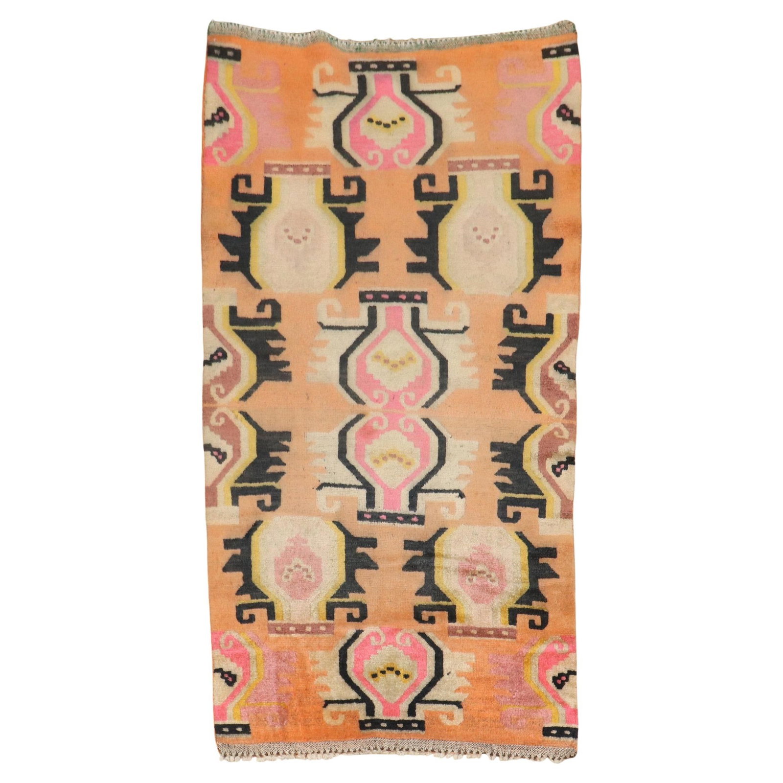 Mid-20th Century Hand-Knotted Orange Tibetan Folk Art Rug 38 x 66: Mid-20th Century Hand-Knotted Orange Tibetan Folk Art Rug 38 x 66 This exquisite vintage Tibetan rug showcases a vibrant orange field, making it a standout piece for any decor. Hand-knotted from high-