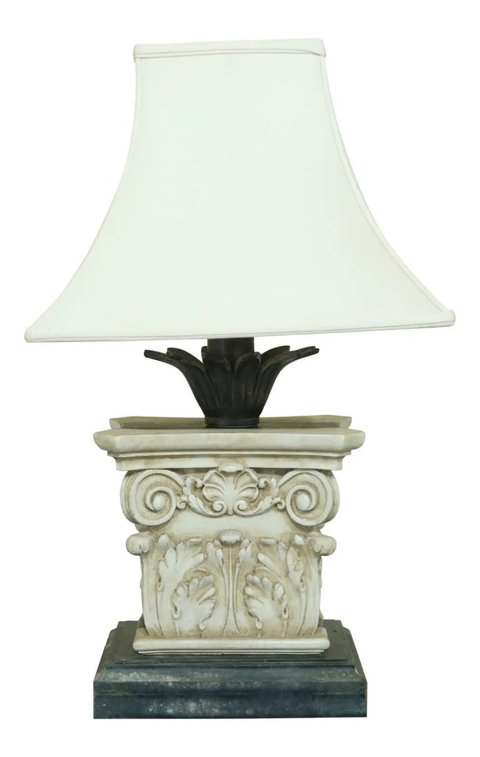 White Pillar Table Lamp With Shade By Cambridge Lamps Circa 1990s (1 of 9)