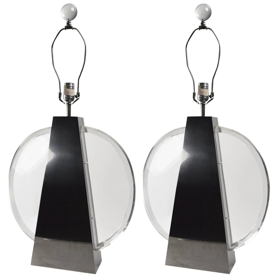 Chapman Modernist Chrome and Lucite Table Lamps - Pair: Chapman Modernist Chrome and Lucite Table Lamps - Pair This exquisite pair of table lamps showcases a sleek modernist design, featuring a striking combination of chrome and Lucite. Crafted by Chapman,