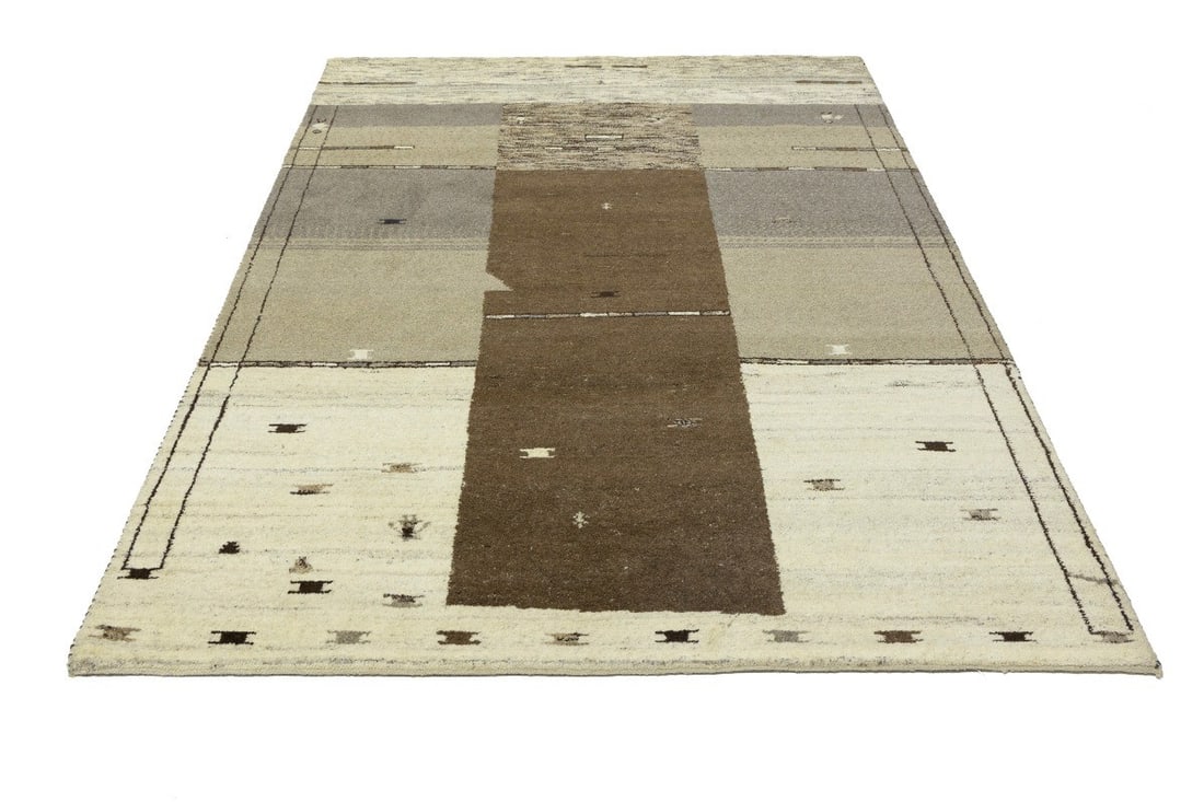 Hand-Knotted Wool Modern Tribal Area Rug Multicolored 5'6 x 7'8: Hand-Knotted Wool Modern Tribal Area Rug Multicolored 5'6 x 7'8 This multicolored modern tribal Indo-Gabbeh rug features a geometric pattern and is hand-knotted from wool. Recently made in India, it i