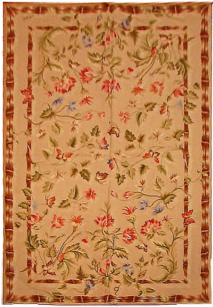 5' x 8' Beige Hand-Knotted Needlepoint Rug from China: 5' x 8' Beige Hand-Knotted Needlepoint Rug from China Free continental US Shipping Introducing the 5' x 8' Beige Needlepoint Rug, a beautifully crafted piece that enhances any space with elegance and 