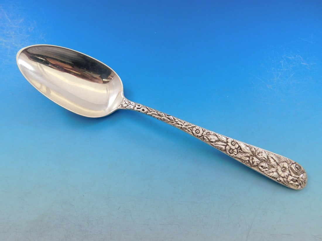 Kirk Repousse Sterling Silver Serving Spoon 9 1/8 inches (1 of 3)