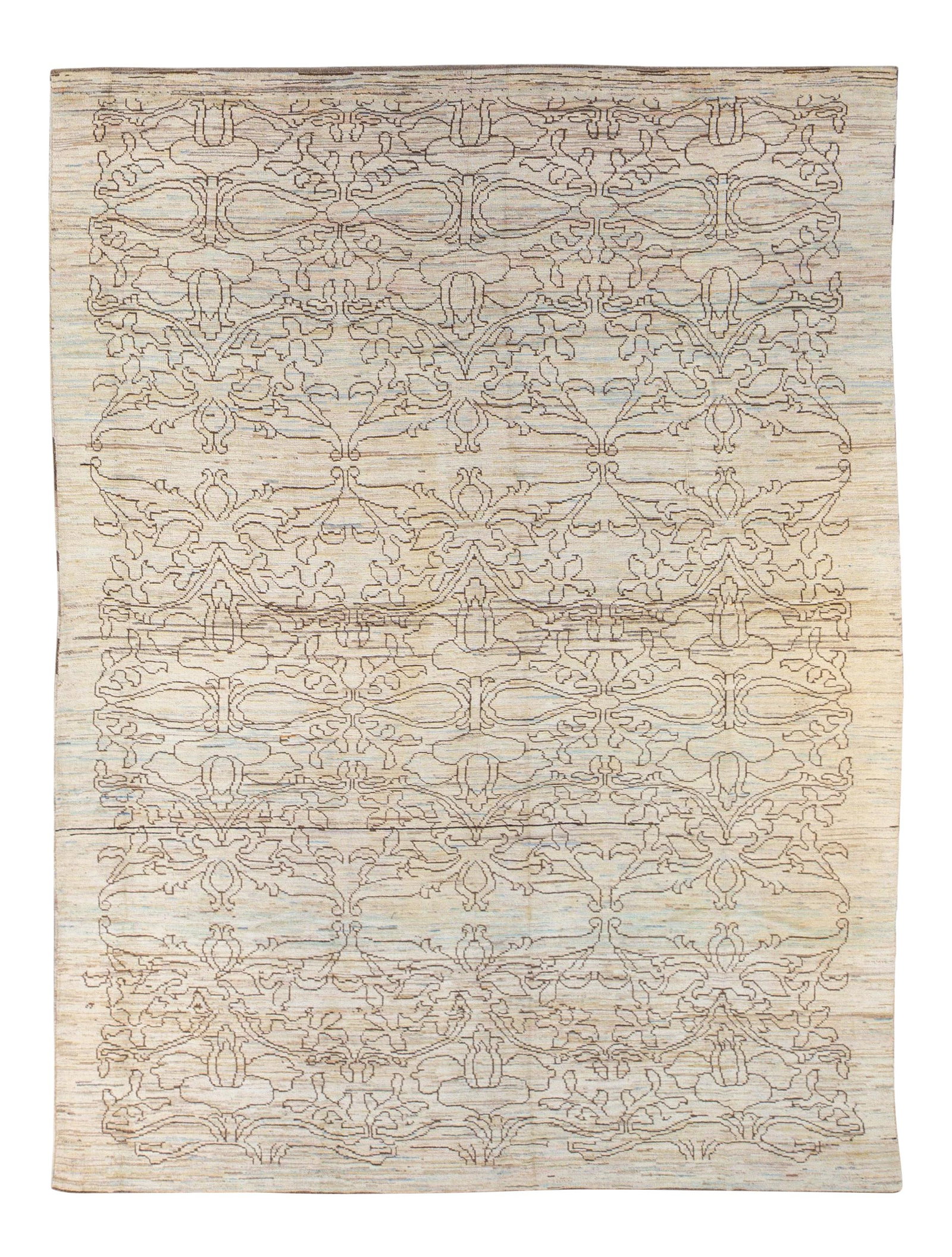 Modern Oushak Hand-Knotted Beige Wool Rug 10'11 x 14'9 Tribal Design (1 of 9)