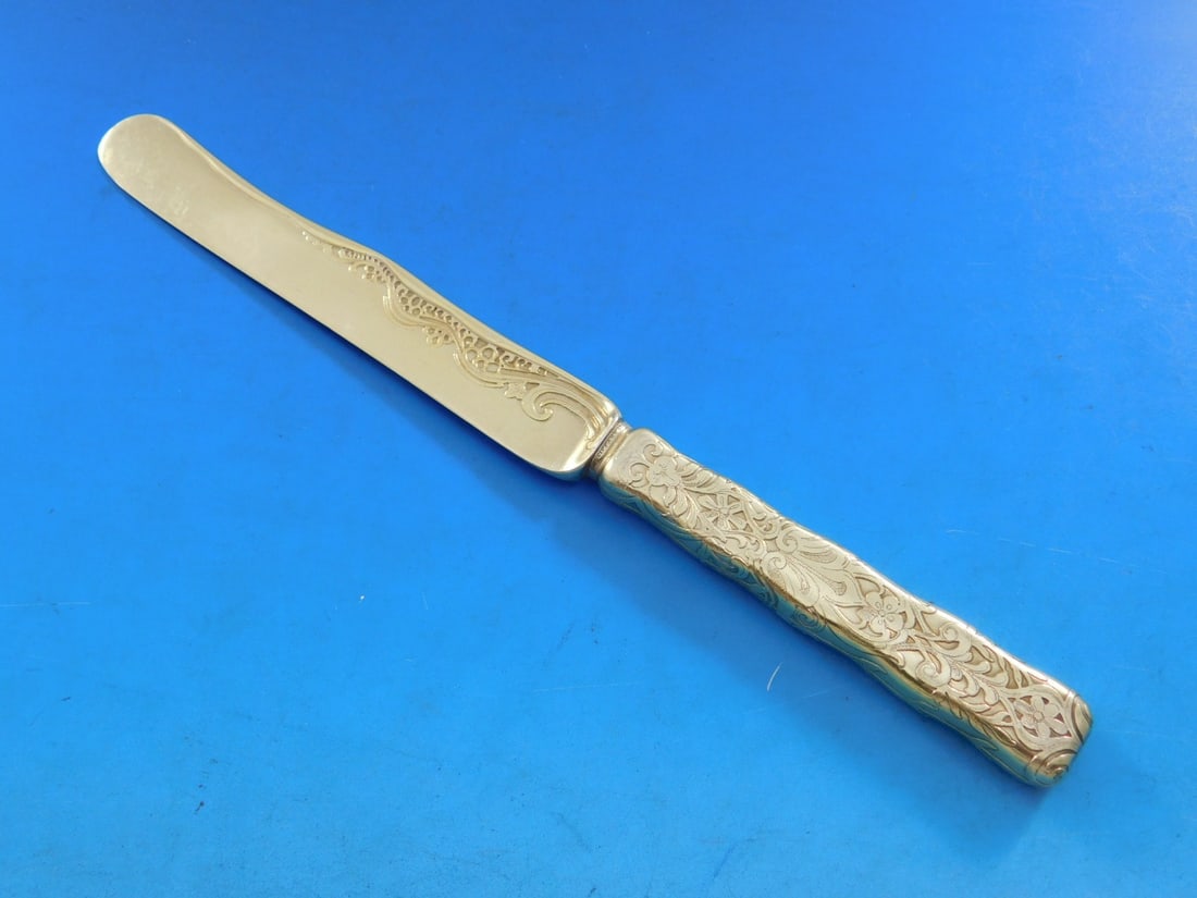 Tiffany Sterling Silver Dessert Knife Lap Over Edge Floral Design (1 of 6)