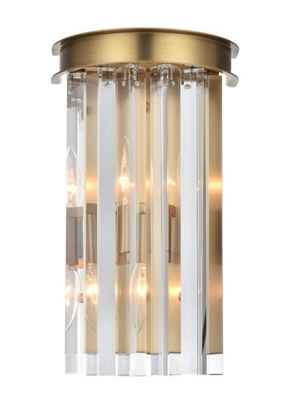 Sydney Royal Cut Crystal Wall Sconce 2 Light Satin Gold: Sydney Royal Cut Crystal Wall Sconce 2 Light Satin Gold This wall sconce from the Sydney Collection features a modern design with a satin gold finish and royal cut clear crystal accents. It is crafted