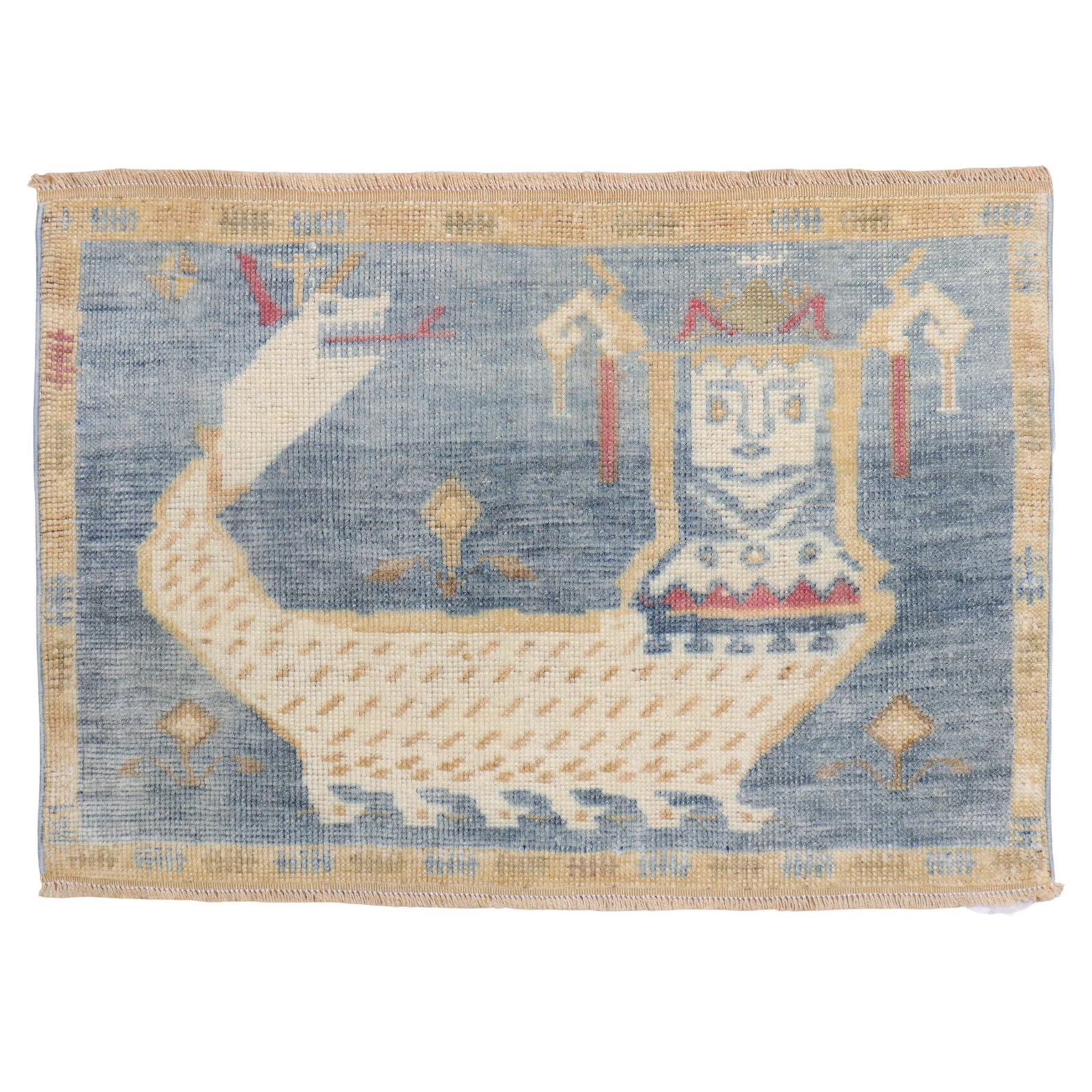 Zabihi Collection Vintage Hand-Knotted Wool Turkish Rug 1'9'' x 2'7'': Zabihi Collection Vintage Hand-Knotted Wool Turkish Rug 1'9'' x 2'7'' Discover the exquisite charm of this vintage pictorial Turkish rug from the Zabihi Collection. This unique piece features an unusu