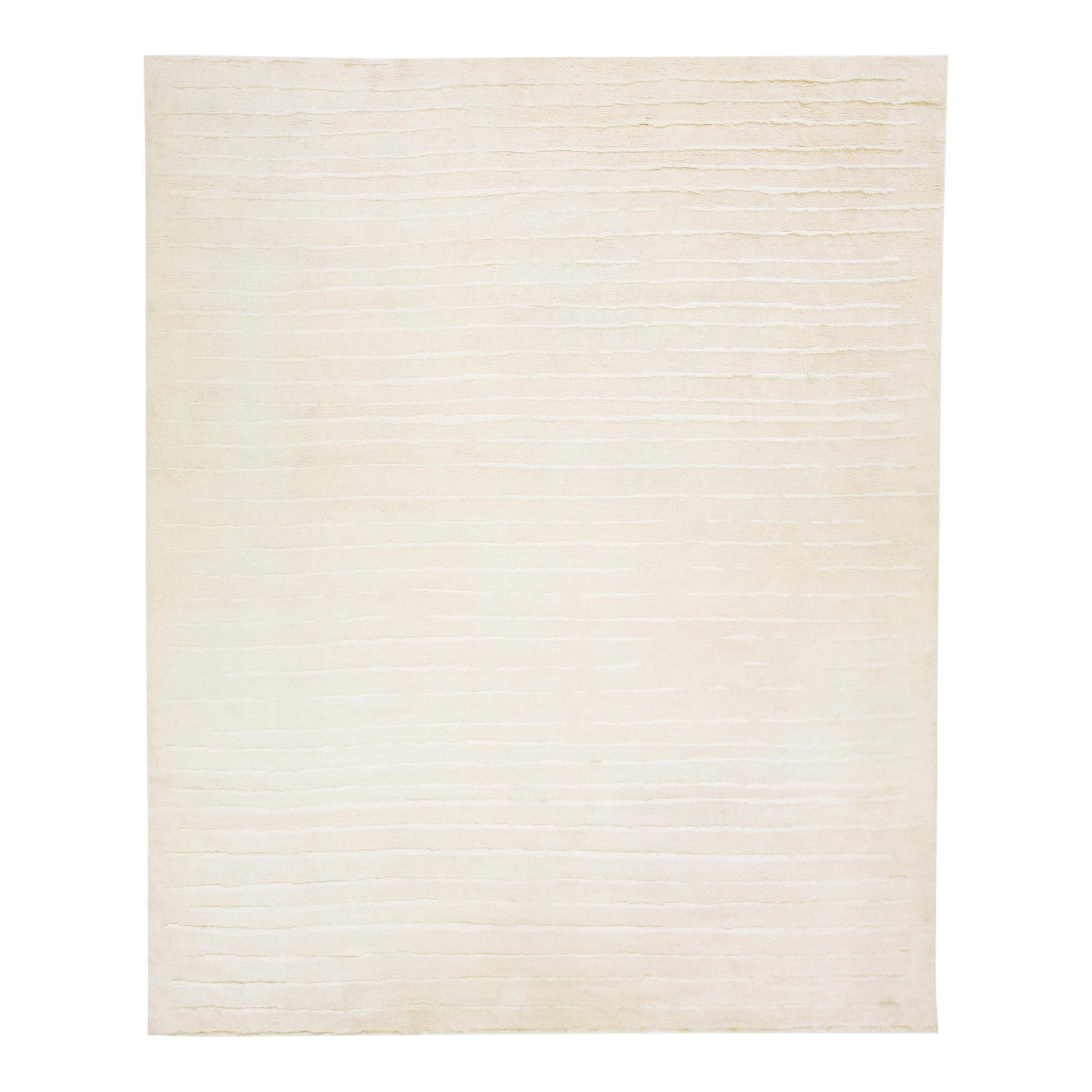 Modern Beige Wool Rug with Striped Motif 12' x 14'10: Modern Beige Wool Rug with Striped Motif 12' x 14'10 Enhance your living space with this stunning Modern Moroccan Style Handmade Striped Motif Wool Rug. Featuring a warm beige field and elegant ivory 