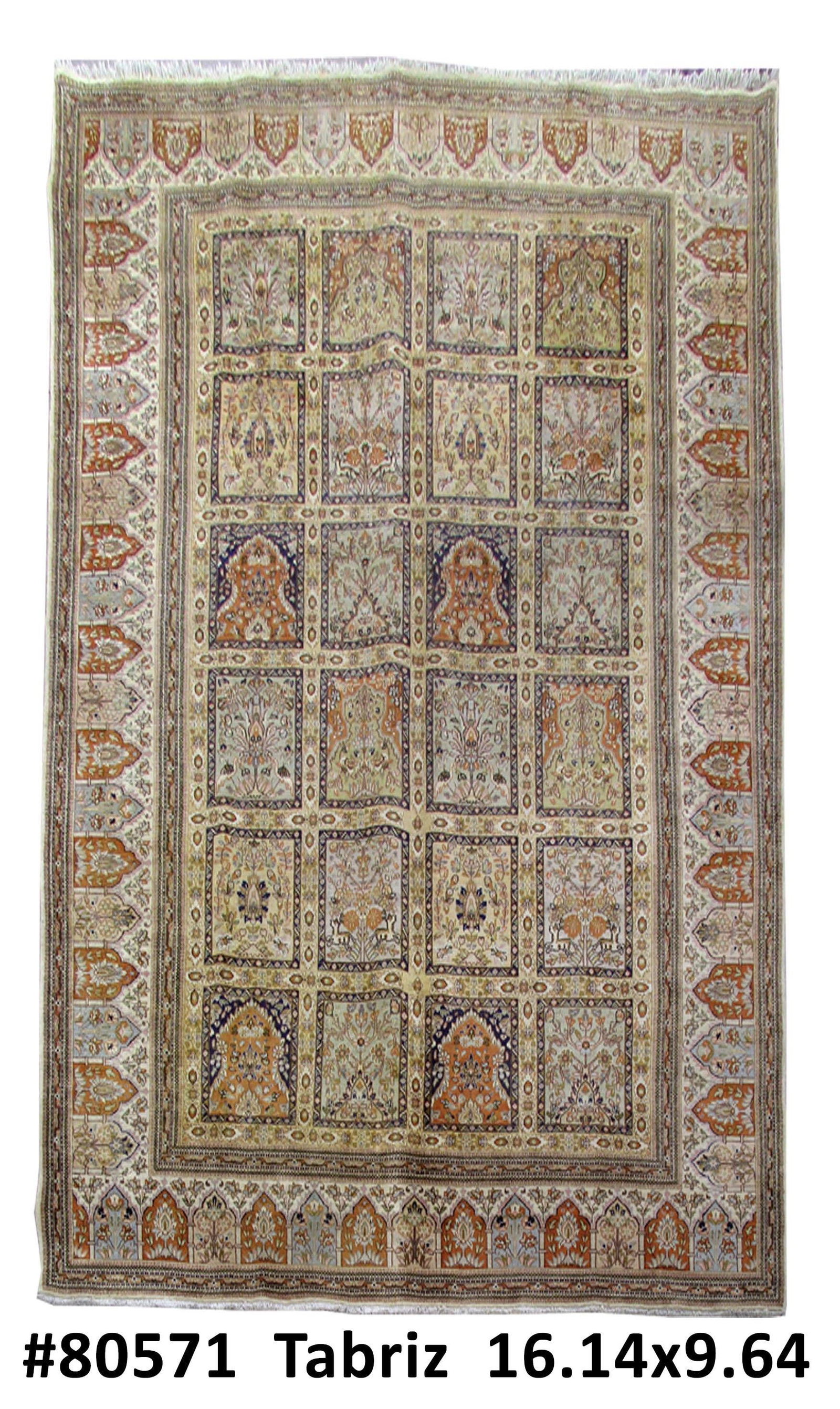 9.8 x 16.2 Multi-Color Persian Tabriz Wool Garden Rug (1 of 5)