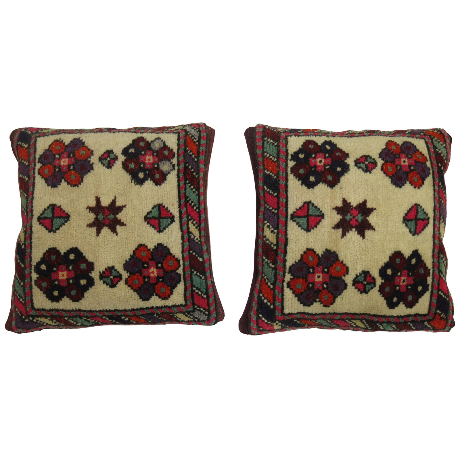 Set of 2 Turkish Tribal Rug Pillows 18 x 18 (1 of 7)