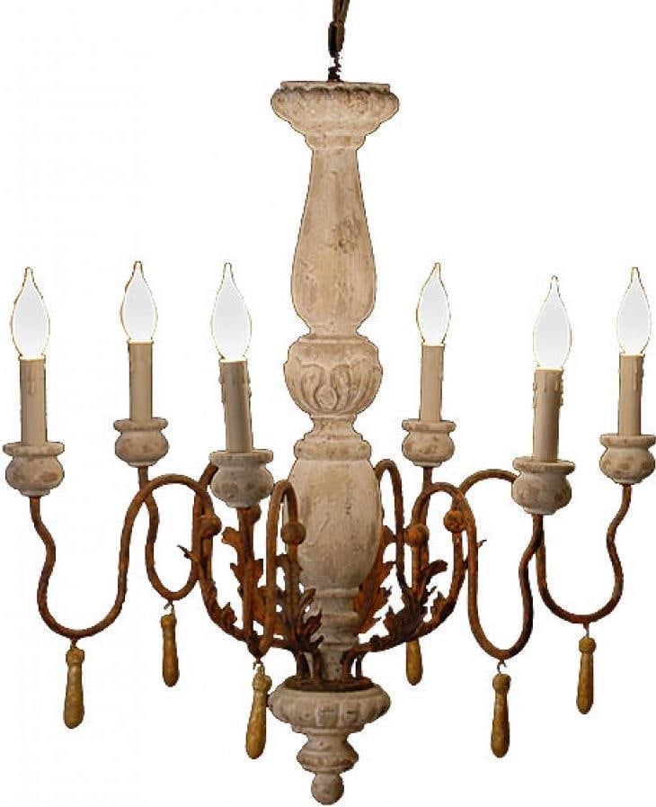 Provence Home Baroque Chandelier 6-Light Distressed White Finish: Provence Home Baroque Chandelier 6-Light Distressed White Finish Illuminate your space with this elegant Baroque wood chandelier, showcasing a beautiful antique or vintage style. Hand-carved and hand-
