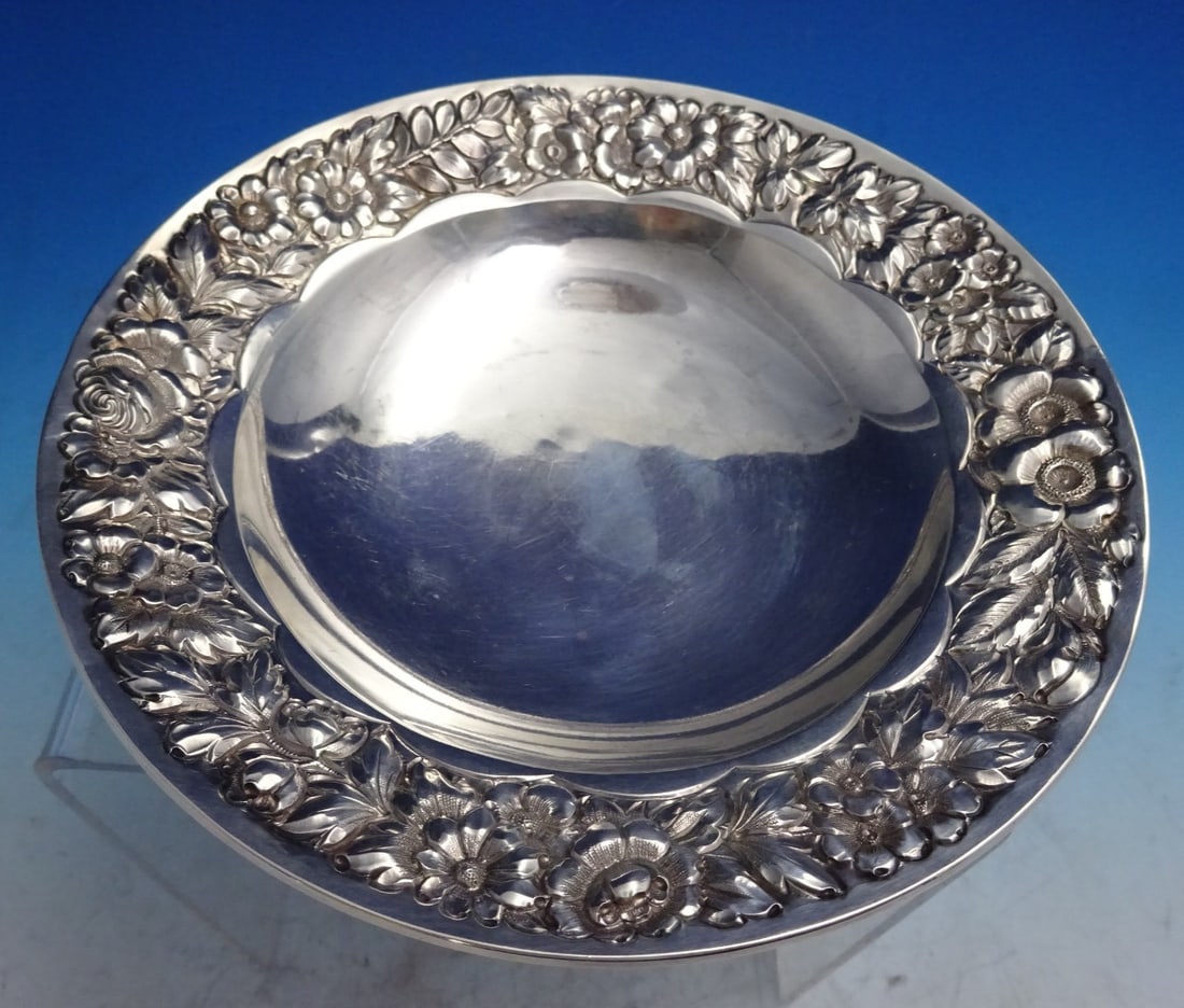 Wood & Hughes Sterling Silver Bowl with Repousse Rim Design: Wood & Hughes Sterling Silver Bowl with Repousse Rim Design This stunning Wood and Hughes sterling silver bowl features an elegant repousse design along the rim, showcasing the craftsmanship of the re
