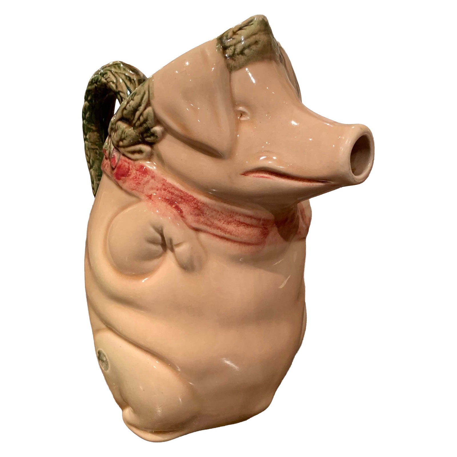 Antique 19th Century French Hand Painted Majolica Pig Pitcher Onnaing Style: Antique 19th Century French Hand Painted Majolica Pig Pitcher Onnaing Style This exquisite 19th Century French hand-painted ceramic barbotine pig pitcher is a delightful example of Onnaing style. Craf