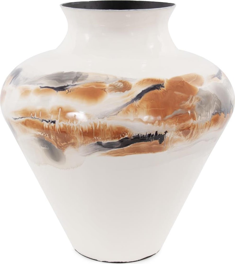 Howard Elliott 15 Inch Hand-Painted Neptune-White Iron Vase: Howard Elliott 15 Inch Hand-Painted Neptune-White Iron Vase Introducing the Elegant Neptune-White Iron Vase, a stunning decor piece that adds sophistication to any space. This classic vase features a 