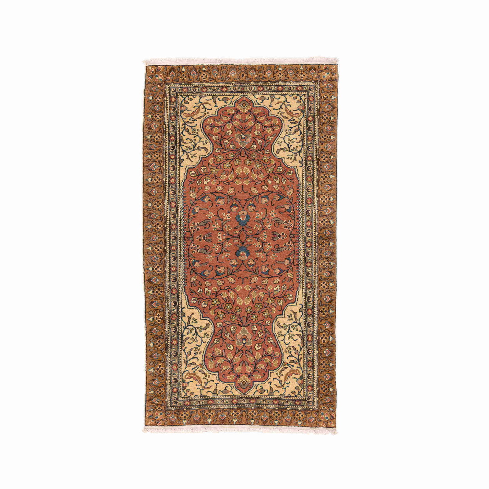 Authentic Handmade Kayseri Wool Carpet 40.2" x 74": Authentic Handmade Kayseri Wool Carpet 40.2" x 74" Introducing an Authentic Handmade Kayseri Carpet, expertly crafted with a combination of wool on cotton. This exquisite piece showcases the tradition