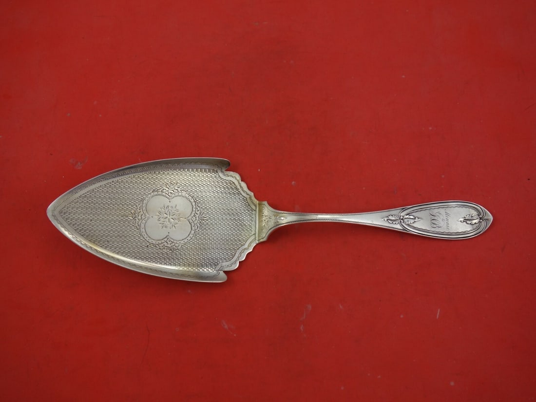 George Sharp Olive Sterling Silver Pie Server Brite-Cut Floral 10 3/4" (1 of 2)