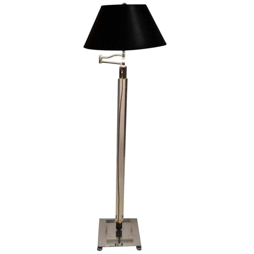 Art Deco Chrome Lucite Swing Arm Floor Lamp 59" Black: Art Deco Chrome Lucite Swing Arm Floor Lamp 59" Black This stunning Art Deco period swing arm floor lamp features a sleek design crafted from chrome and lucite. The squared vertical standard is comple