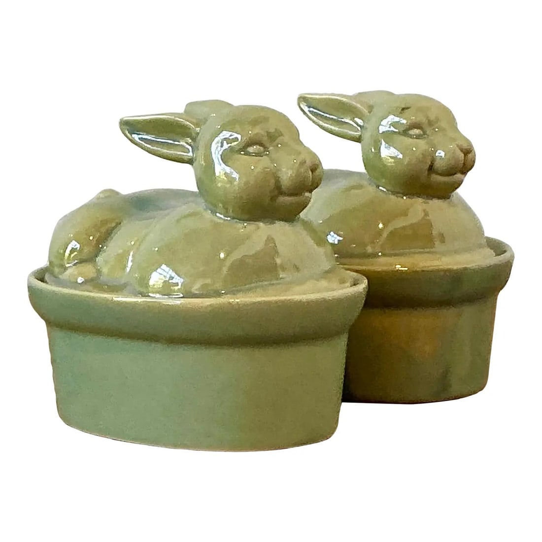 Pair of Celadon Ceramic Bunny Lid Terrines (1 of 10)