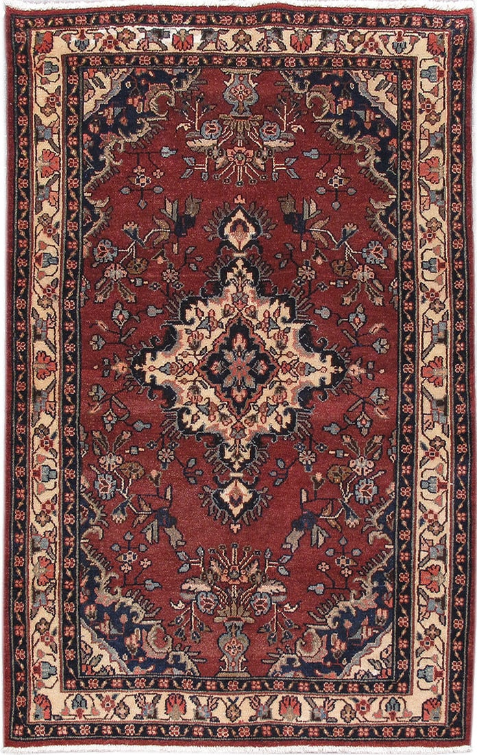Hand-Knotted 4'4 x 7' Maroon Persian Hamadan Area Rug (1 of 6)