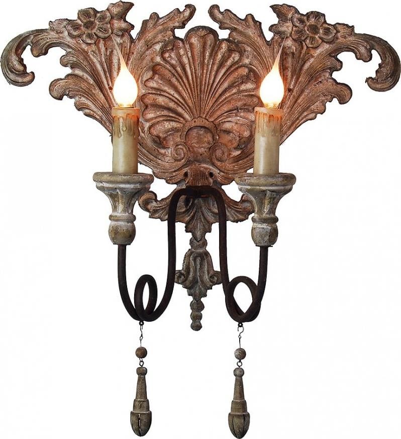 Provence Home Rococo Style Distressed Wood Sconce 2-Arm Metal (1 of 1)