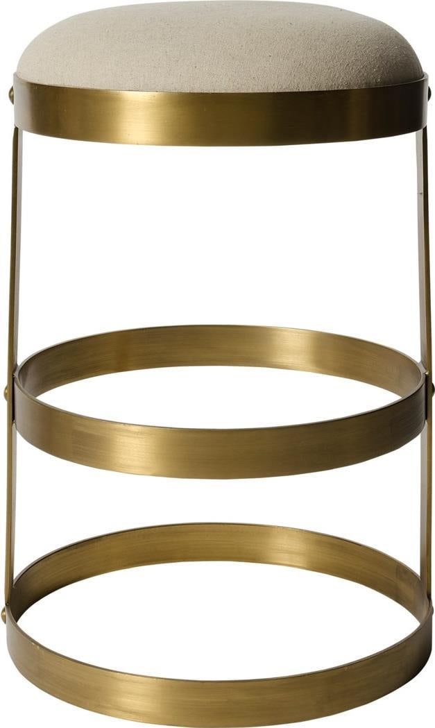 Dior Transitional Counter Stool Light Linen Brass Finish: Dior Transitional Counter Stool Light Linen Brass Finish Enhance your space with the elegant Dior Counter Stool, featuring a sophisticated light linen upholstery. This transitional style stool combine