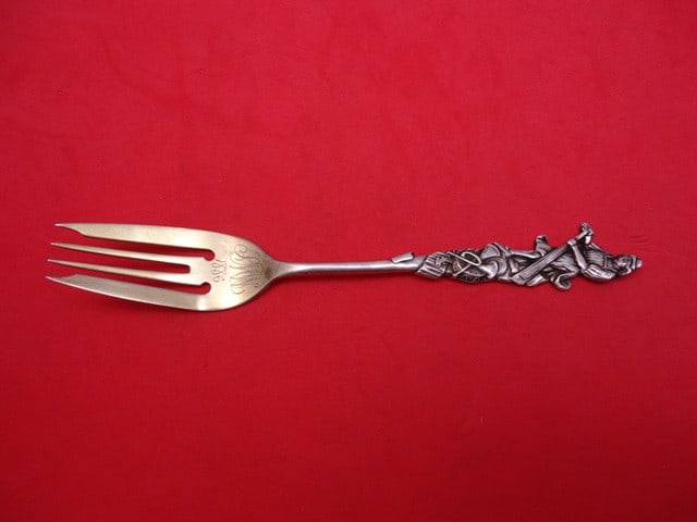 Gorham Nuremberg Sterling Silver Salad Fork 5 7/8" Gold Washed Musical Man 1886: Gorham Nuremberg Sterling Silver Salad Fork 5 7/8" Gold Washed Musical Man 1886 This exquisite salad fork from the Nuremberg pattern by Gorham is crafted from high-quality sterling silver, measuring 5