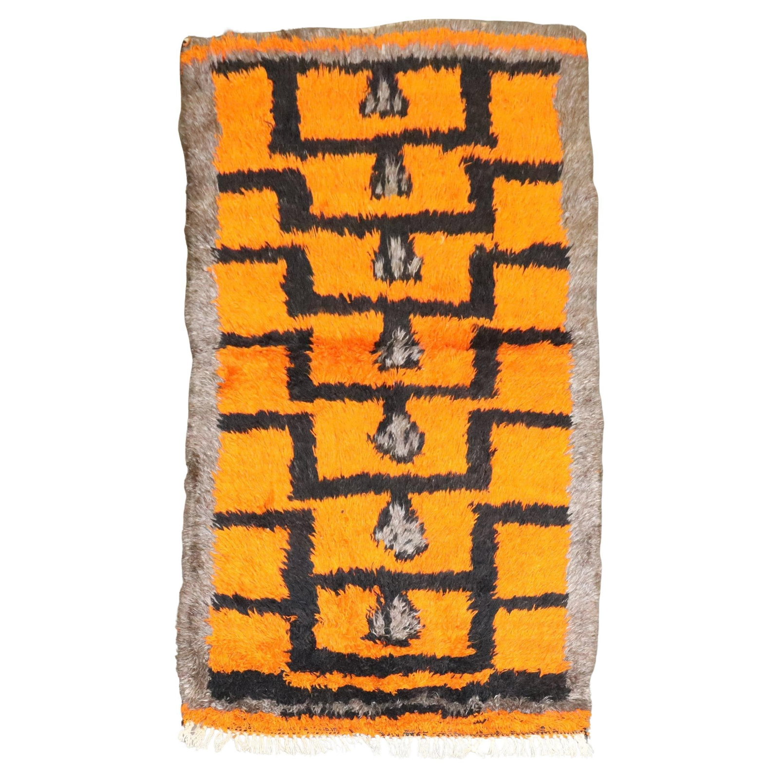 Mid-Century Turkish Wool Tulu Shag Small Rug 44 x 66 Inches: Mid-Century Turkish Wool Tulu Shag Small Rug 44 x 66 Inches This is a vintage Turkish Tulu shag rug from the mid-20th century, featuring a wild design in the Mid-Century Modern style. Hand-knotted and