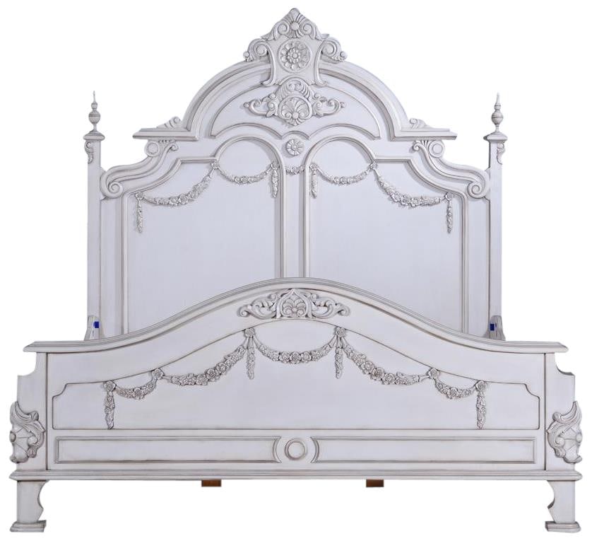 Elegant Victorian King Bed Frame Solid Wood Old Lace White (1 of 2)
