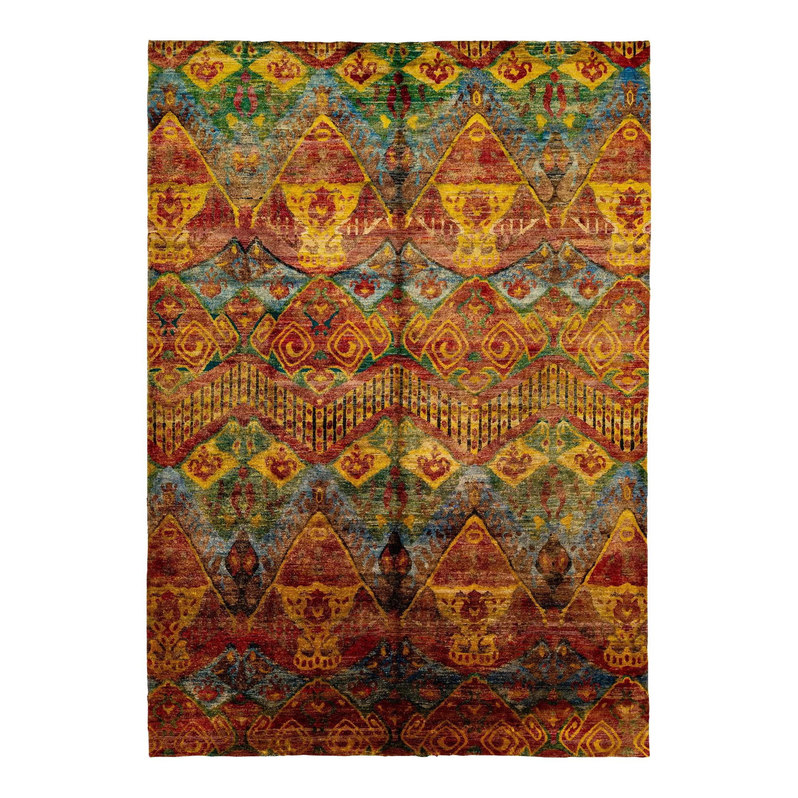 Rust Geometric Pattern Hand-Knotted Wool Silk Bidjar Style Rug 10' x 14'2" (1 of 10)