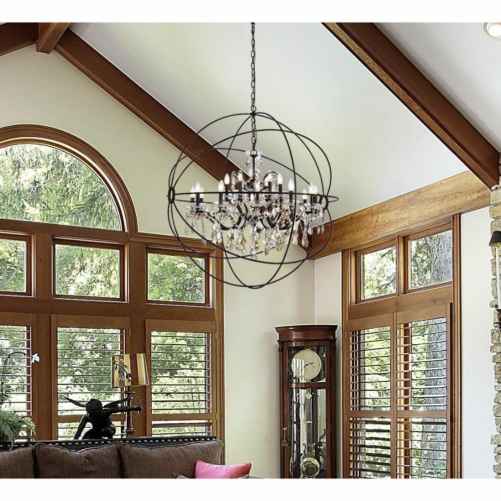Geneva 18-Light Dark Bronze Crystal Chandelier 46 Inch: Geneva 18-Light Dark Bronze Crystal Chandelier 46 Inch This modern chandelier features a striking dark bronze metal frame adorned with golden teak crystals, creating a sophisticated and contemporary o