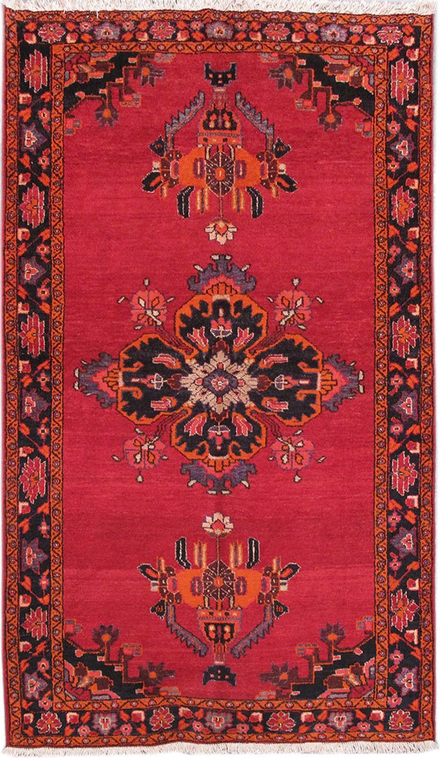 Handcrafted 4' x 6' 10" Persian Zanjan Area Rug in Red and Blue: Handcrafted 4' x 6' 10" Persian Zanjan Area Rug in Red and Blue Free continental US Shipping Transform your living space with the exquisite 4' x 6' 10" Persian Zanjan rug, meticulously handwoven by sk