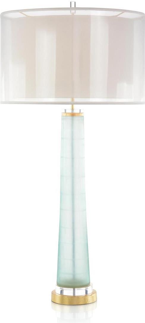 John-Richard Classic Aqua Glass Table Lamp with Gold Brass Harp (1 of 1)