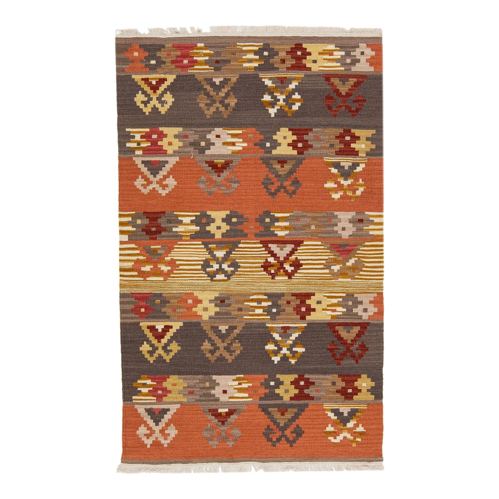 Modern Kilim Handmade Wool Rug Multicolor Geometric Design: Modern Kilim Handmade Wool Rug Multicolor Geometric Design Enhance your living space with this stunning Modern Kilim rug, handcrafted from high-quality wool. Featuring a vibrant multicolor palette and