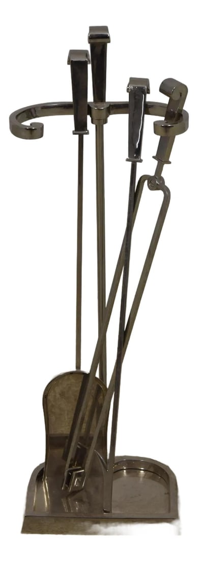 Modern Steel Fireplace Tool Set 30 Inches Silver Finish (1 of 6)