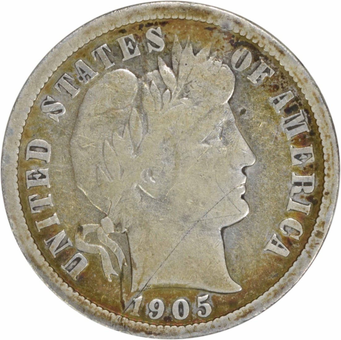 1905-O Barber Dime 10C F Uncertified 90% Silver: 1905-O Barber Dime 10C F Uncertified 90% Silver This 1905-O Barber Silver Dime is a notable piece of American numismatic history. Struck in New Orleans, this coin features a classic design by Charles 