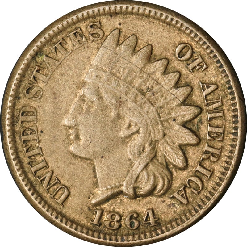 1864 Copper Indian Head Cent United States Circulated Coin: 1864 Copper Indian Head Cent United States Circulated Coin This is an 1864 'CN' Indian Cent from the United States. The coin is composed of copper and has been circulated. It is uncertified and is off