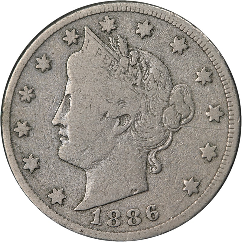 1886 Liberty V Nickel Fine Key Date Uncertified (1 of 2)