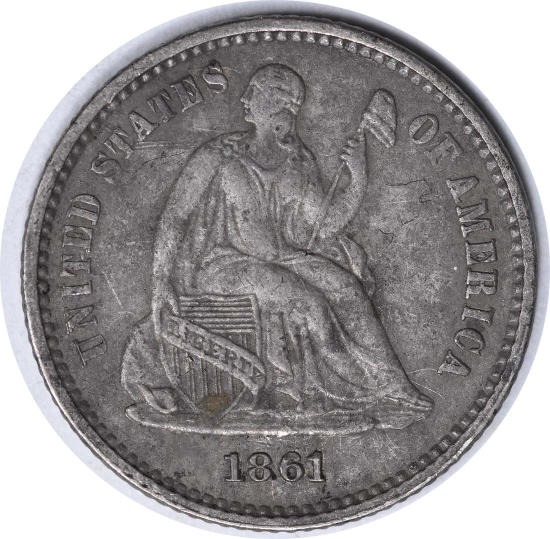 1861 Liberty Seated Half Dime FS-301 Uncertified Silver Coin: 1861 Liberty Seated Half Dime FS-301 Uncertified Silver Coin This 1861/0 Liberty Seated Half Dime (FS-301) is a circulated silver coin from the United States, featuring the classic Liberty Seated desi