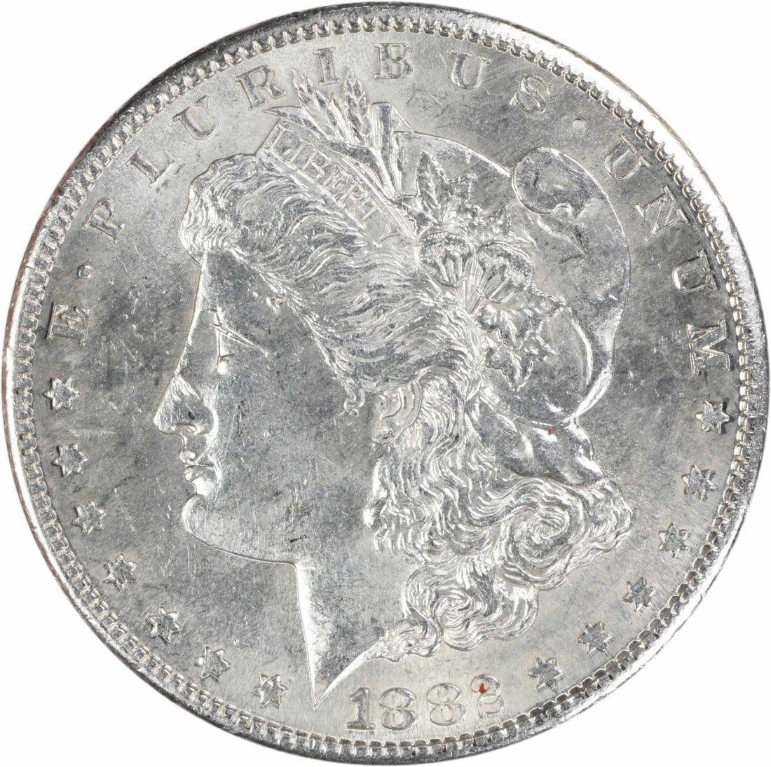 1882 San Francisco Morgan Dollar 90 Silver AU Uncertified: 1882 San Francisco Morgan Dollar 90 Silver AU Uncertified This 1882-S Morgan Silver Dollar is a circulated coin graded as About Uncirculated (AU). Struck at the San Francisco Mint, it features a compo