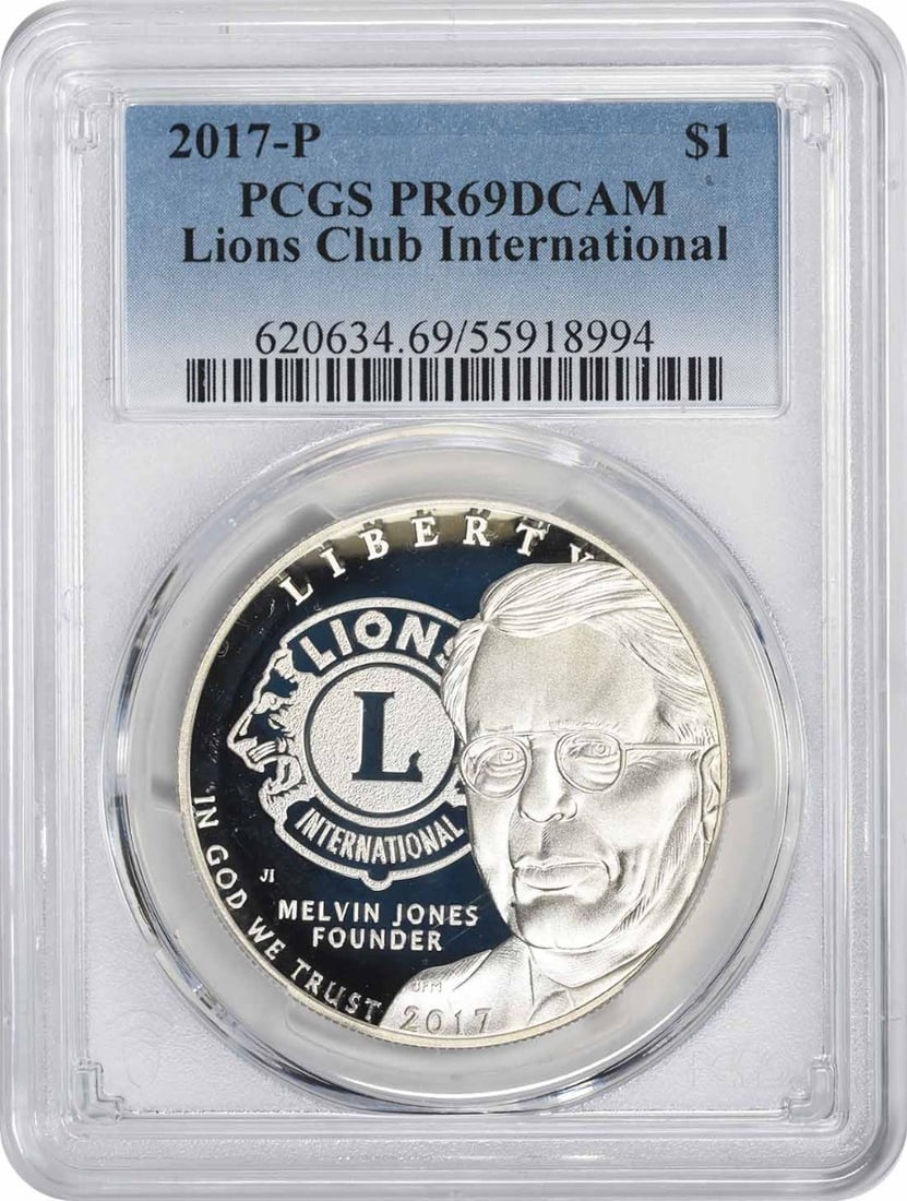 2017 Proof Silver Dollar Lions Club International PCGS PR69 Philadelphia: 2017 Proof Silver Dollar Lions Club International PCGS PR69 Philadelphia This is a 2017-P Lions Club International Commemorative Dollar, certified by PCGS with a grade of PR69DCAM. This proof coin was