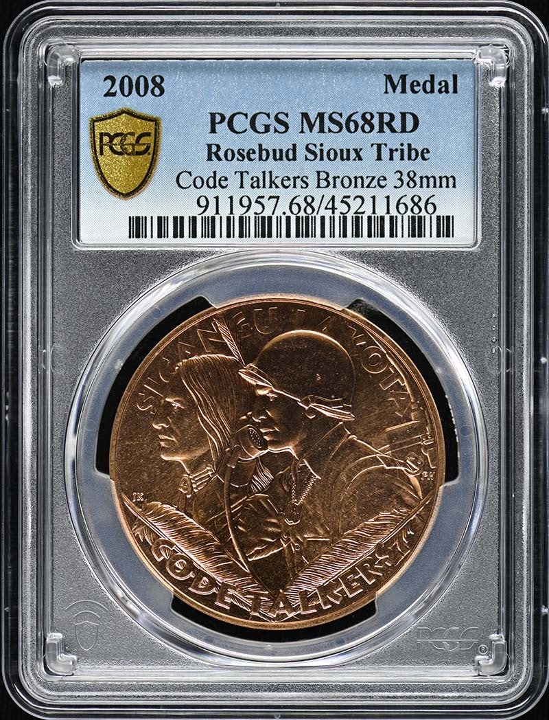 PCGS MS68RD 2008 Bronze Medal Rosebud Sioux Code Talkers 38mm (1 of 2)