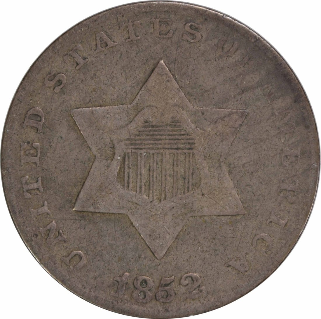 1852 Three Cent Silver Coin Uncertified Philadelphia Mint (1 of 2)