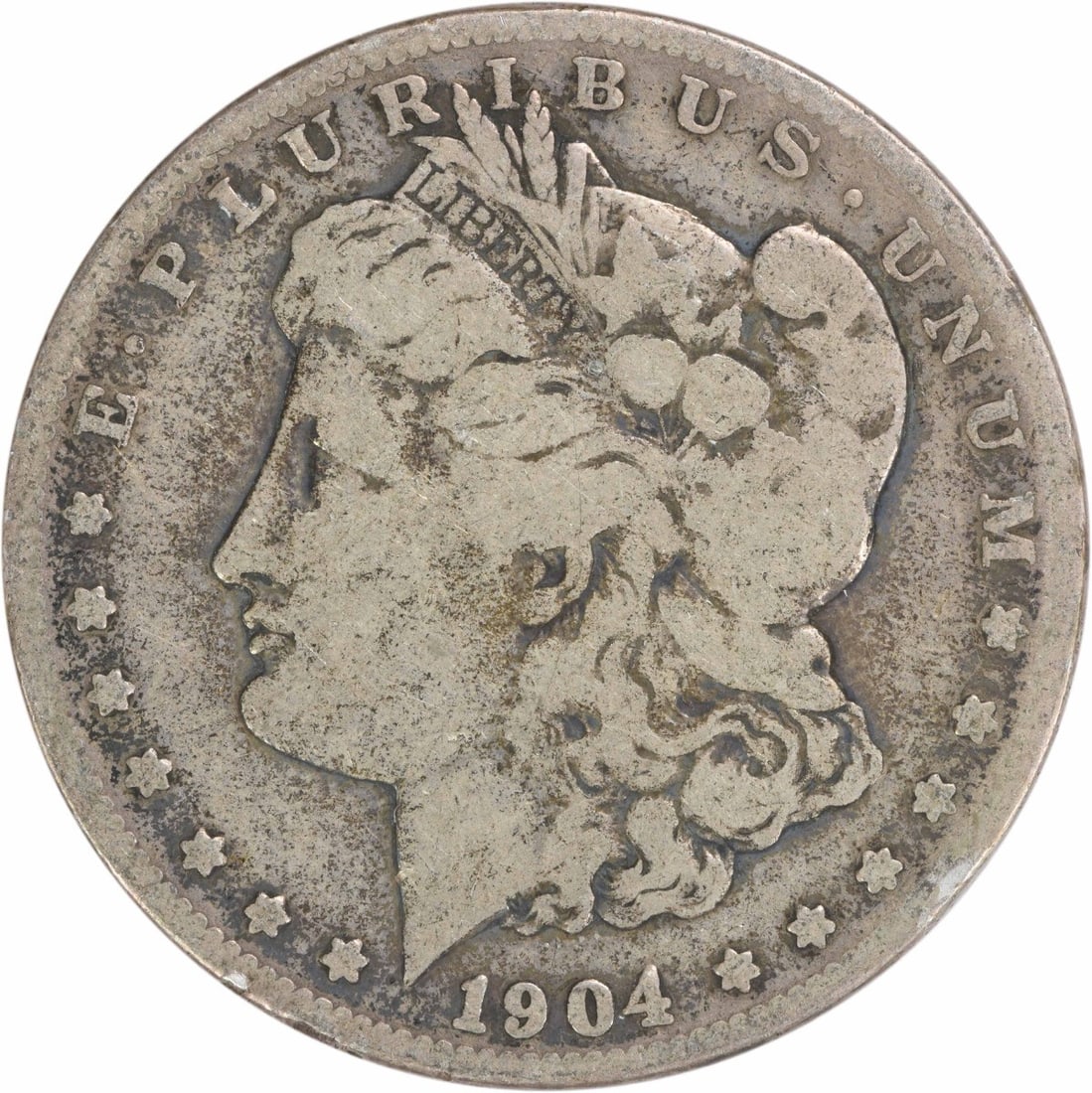 1904-S Morgan Silver Dollar VG San Francisco Coin by George T. Morgan: 1904-S Morgan Silver Dollar VG San Francisco Coin by George T. Morgan This 1904-S Morgan Silver Dollar is a notable collectible coin, featuring a design by George T. Morgan. The coin has a composition