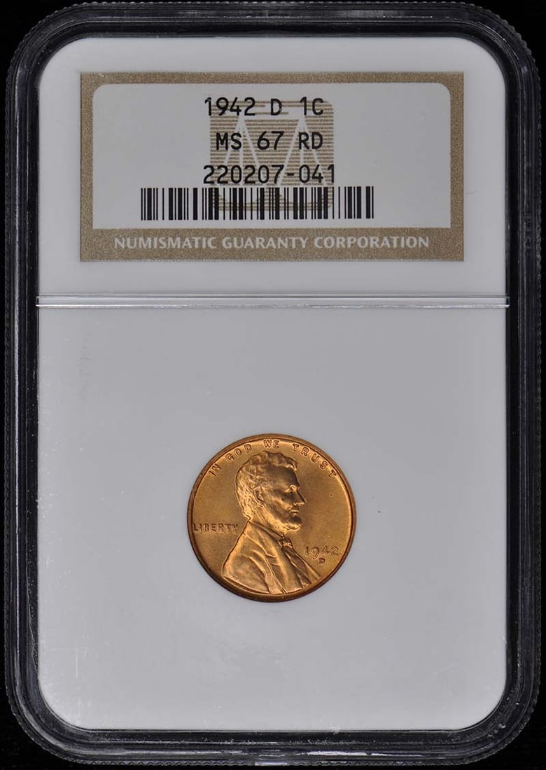 1942-D NGC MS67RD Lincoln Cent Uncirculated Wheat Reverse Coin: 1942-D NGC MS67RD Lincoln Cent Uncirculated Wheat Reverse Coin This stunning 1942-D Lincoln Cent is certified by NGC with a remarkable MS67RD grade, indicating it is uncirculated and in excellent cond