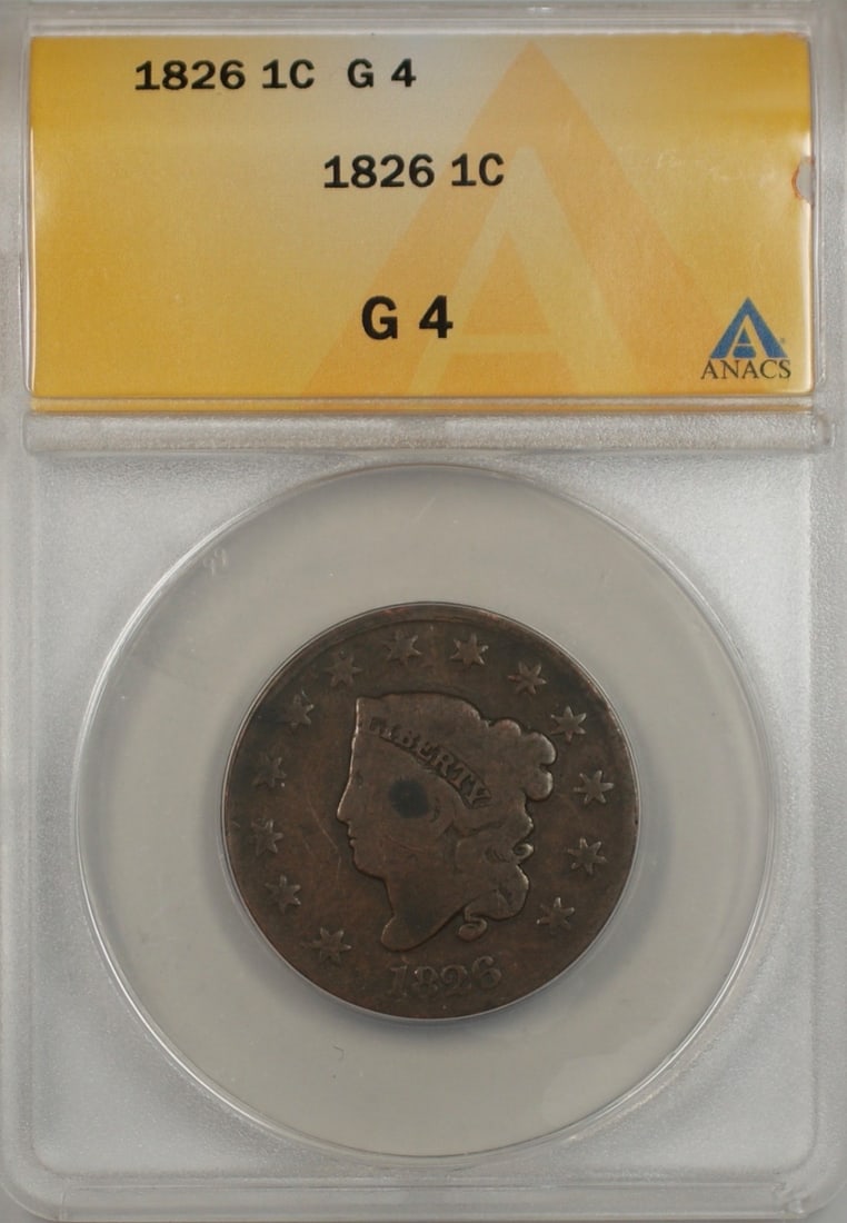 ANACS Certified 1827 Coronet Head Large Cent VG 8 Corroded Cleaned (1 of 2)