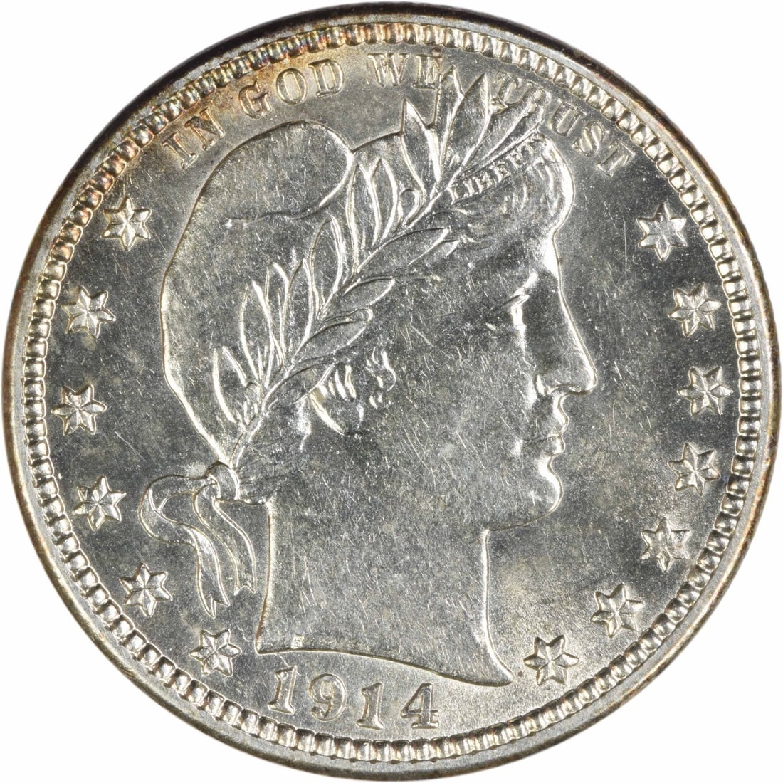 1914-D Barber 25C Silver Coin BU Uncertified: 1914-D Barber 25C Silver Coin BU Uncertified This is a 1914-D Barber Silver Quarter from the United States. The coin is composed of silver and features the Barber design. It is graded as Brilliant Unc