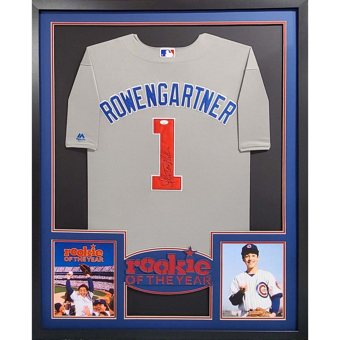 Framed Thomas Ian Nicholas Jersey with JSA Authentication Rookie of the Year: Framed Thomas Ian Nicholas Jersey with JSA Authentication Rookie of the Year This is a framed jersey autographed by Thomas Ian Nicholas, known for his role in 'Rookie of the Year.' The signature is au
