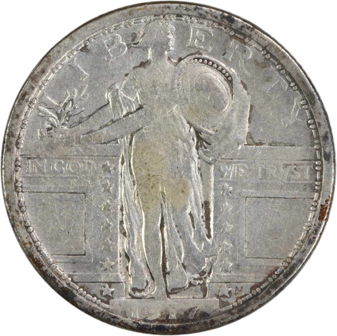 1917 Standing Liberty Quarter 25C Type 1 Uncertified US Coin: 1917 Standing Liberty Quarter 25C Type 1 Uncertified US Coin This 1917 Standing Liberty Silver Quarter, Type 1, features the iconic design by Hermon A. Mac Neil. Struck in Philadelphia, this coin is c