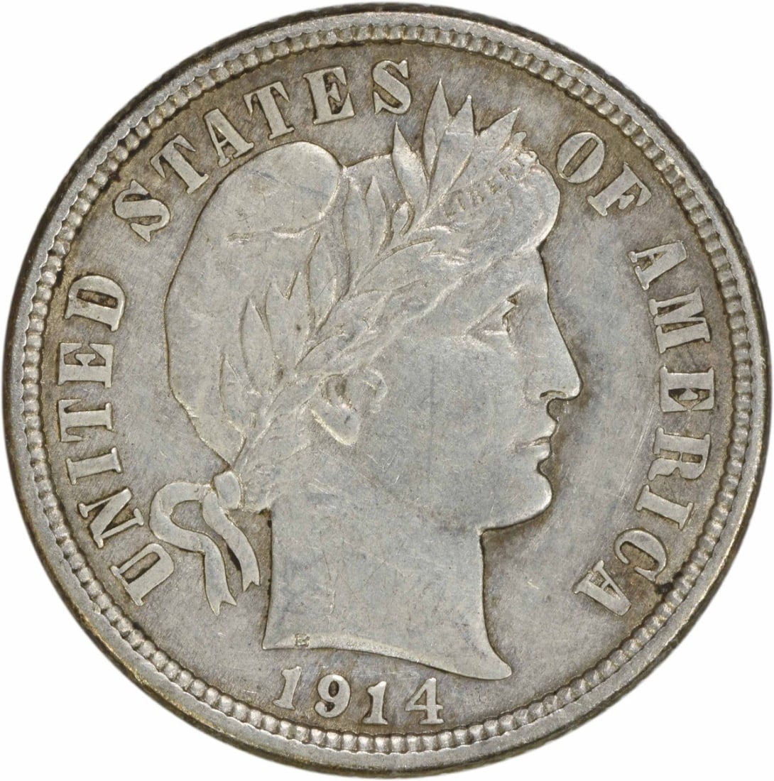 1914 Barber Dime 10C AU Uncertified 90% Silver Coin (1 of 2)
