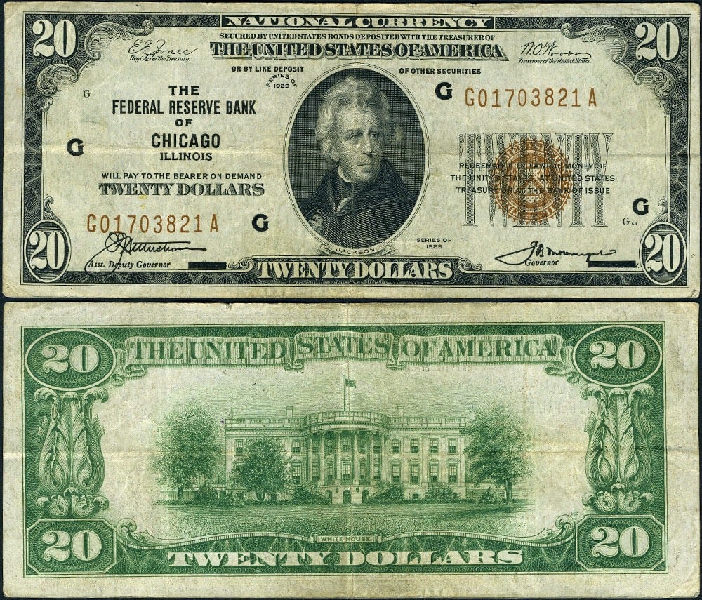 1929 Chicago $20 Federal Reserve Bank Note G-A Block (1 of 3)
